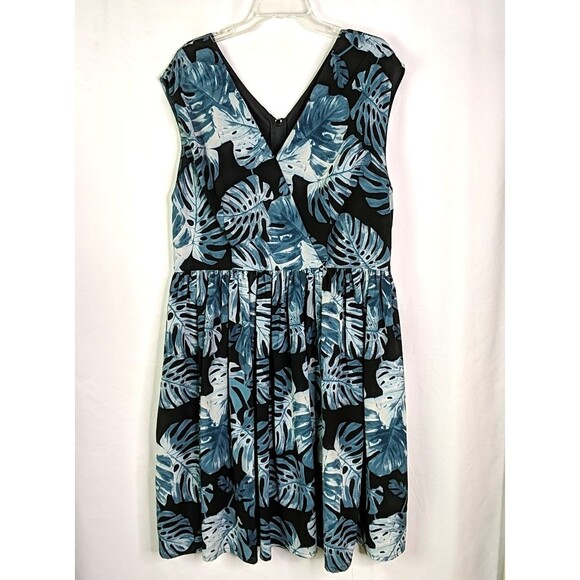 Viva Dolce Marina Classic Paradise Palm Leaf Print Dress Size 2X Green Fit Flare - Picture 1 of 7